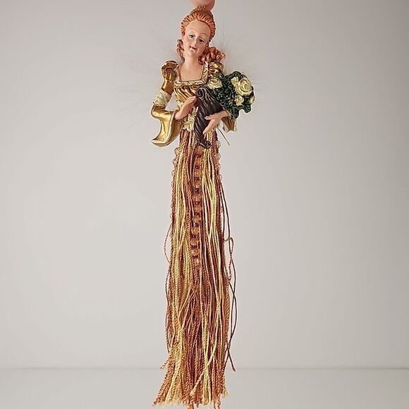 Unbranded Other - Christmas Angel Ornament Gold Tassel Beaded Dress Feather Wing Bouquet 10"